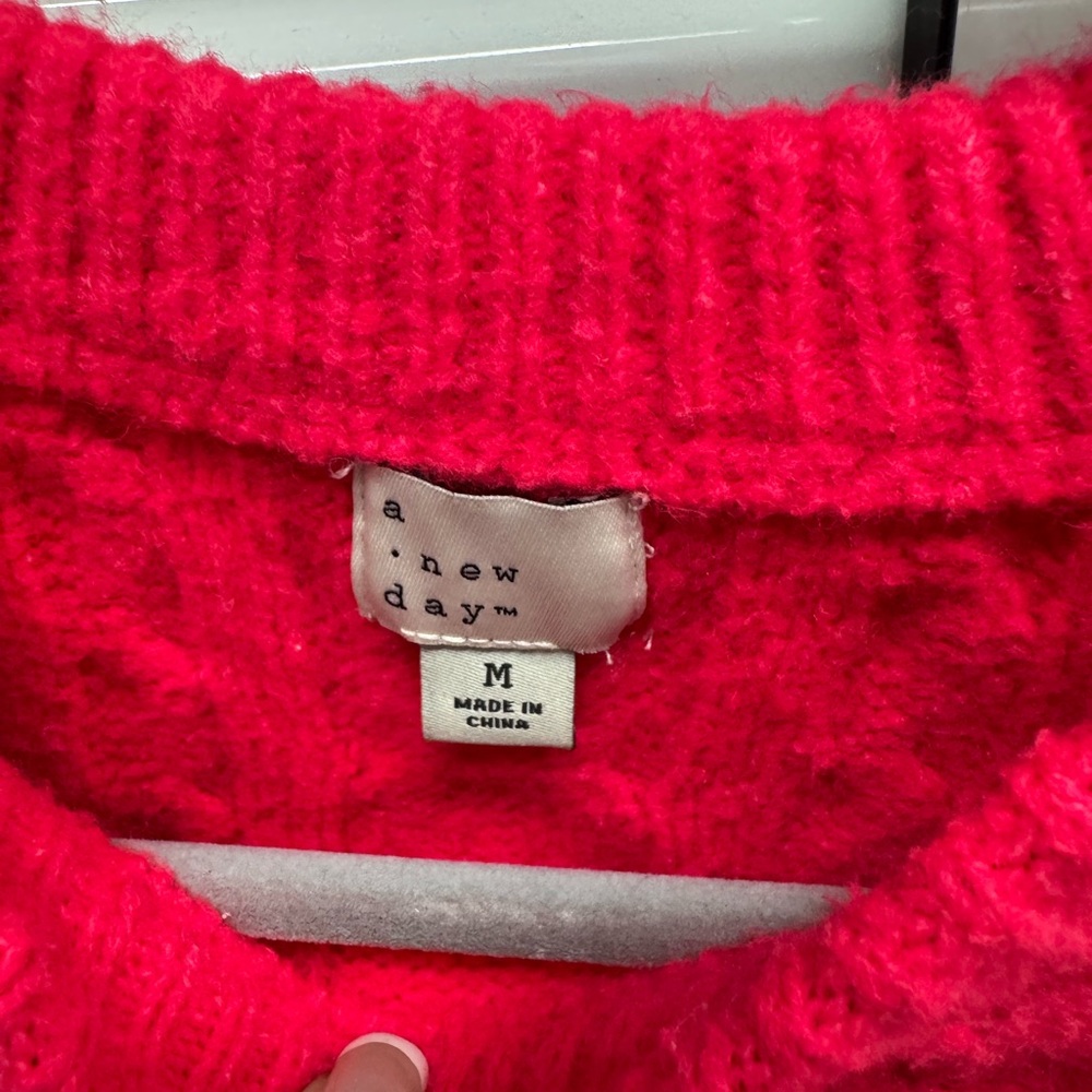 A New Day Women's Size M Pink Cable Knit Sweater - Picture 2 of 4